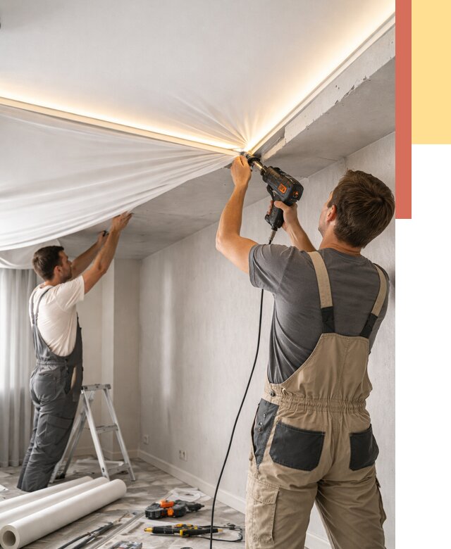 Монтаж натяжного потолка с подсветкой в Рославле от 976 руб. | ОТДЕЛОЧНИК-Рлв