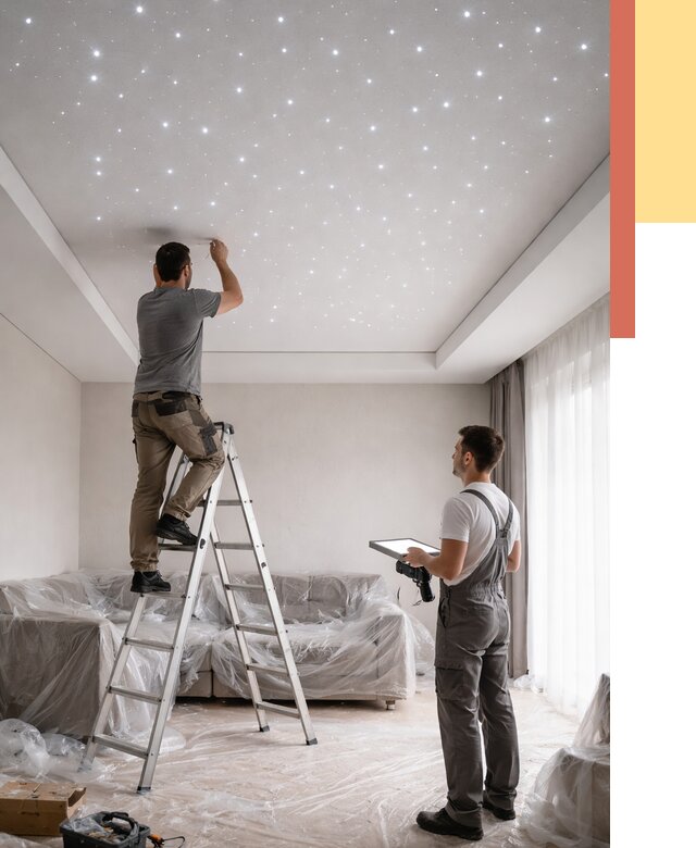 Монтаж натяжного потолка «звездное небо» в Рославле от 6679 руб. | ОТДЕЛОЧНИК-Рлв