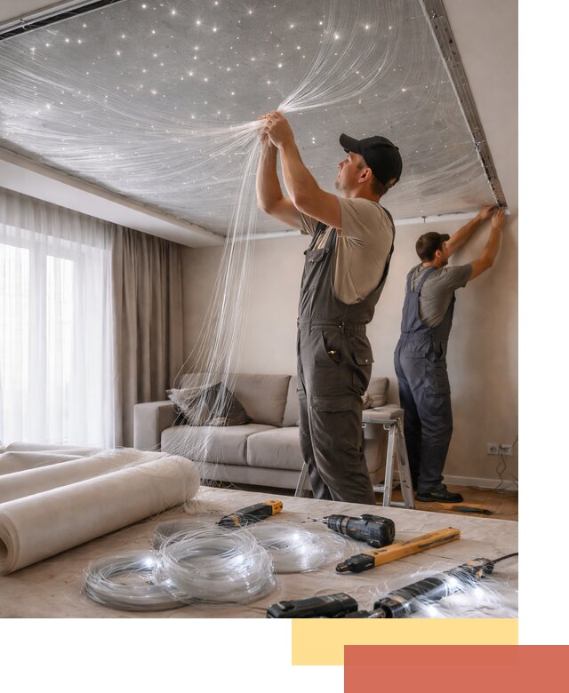 Монтаж натяжного потолка «Звездное небо» в Рославле