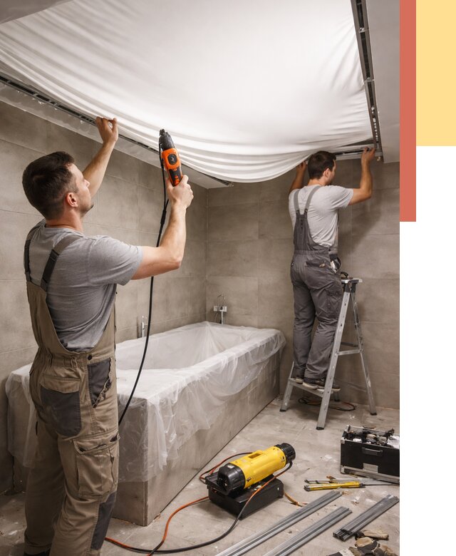 Монтаж натяжного потолка в ванной в Рославле от 1233 руб. под ключ | ОТДЕЛОЧНИК-Рлв