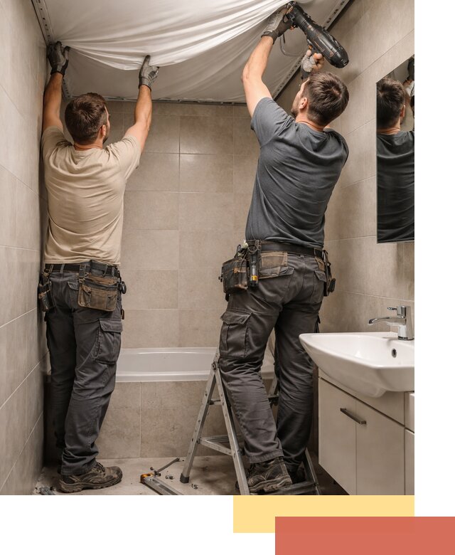 Монтаж натяжного потолка в ванной в Рославле быстро и качественно