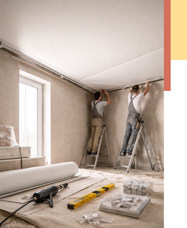 Монтаж натяжного потолка в спальне в Рославле от 3905 руб. под ключ | ОТДЕЛОЧНИК-Рлв