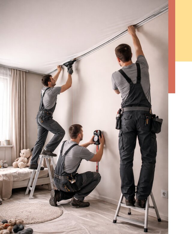 Монтаж натяжного потолка в детской в Рославле от 3597 руб. — быстро и недорого | ОТДЕЛОЧНИК-Рлв