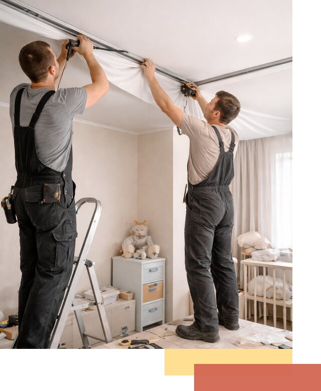 Монтаж натяжного потолка в детской комнате в Рославле