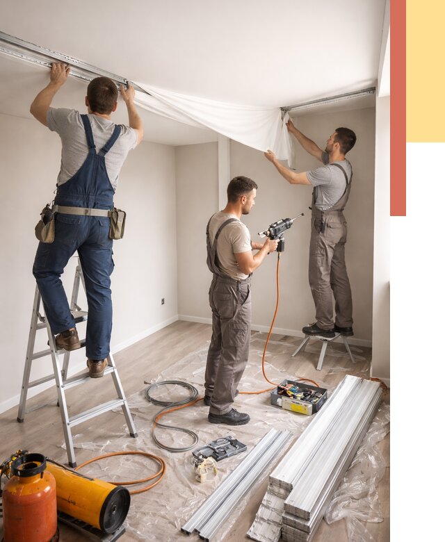 Монтаж натяжного потолка в студии в Рославле от 5652 руб. — быстро и недорого | ОТДЕЛОЧНИК-Рлв