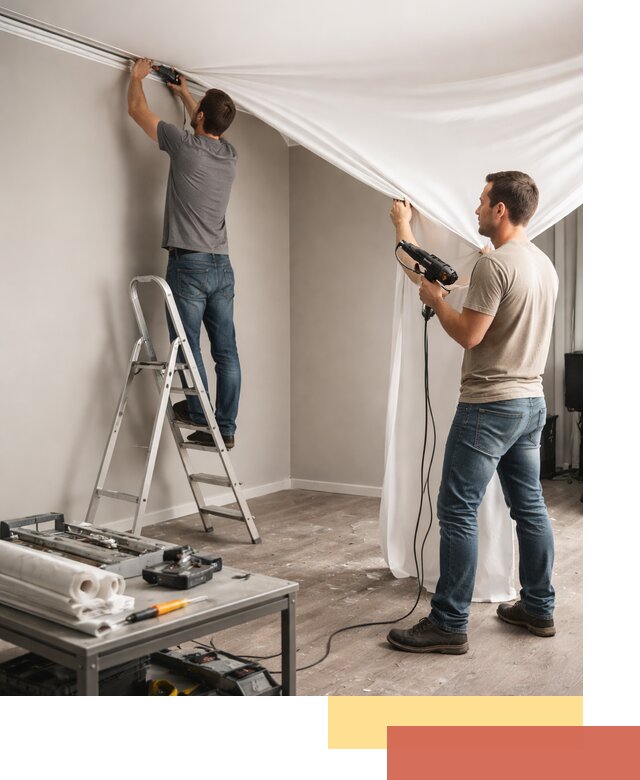 Монтаж натяжного потолка в студии в Рославле