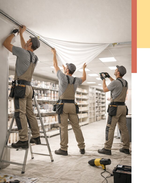 Монтаж натяжного потолка в магазине в Рославле от 4624 руб. быстро и недорого | ОТДЕЛОЧНИК-Рлв