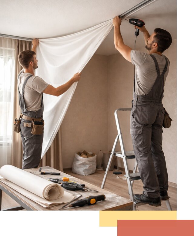 Замена полотна натяжного потолка в Рославле быстро и качественно