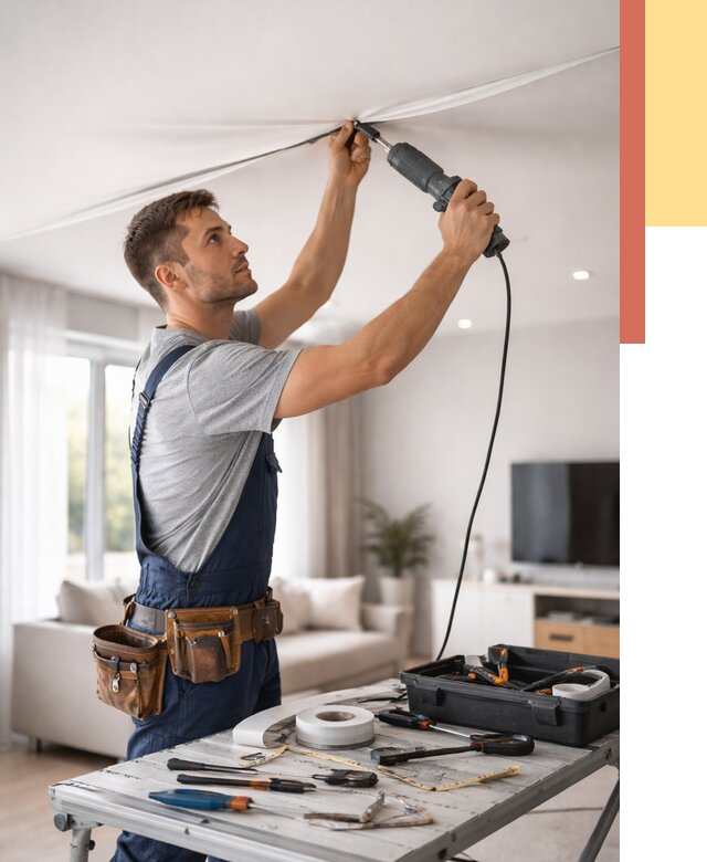 Ремонт натяжных потолков в Рославле от 9762 руб. под ключ — ОТДЕЛОЧНИК-Рлв