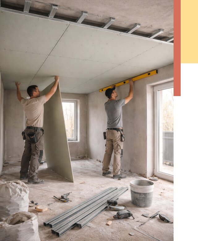 Одноуровневый потолок из гипсокартона в Рославле от 771 руб. — монтаж под ключ | ОТДЕЛОЧНИК-Рлв