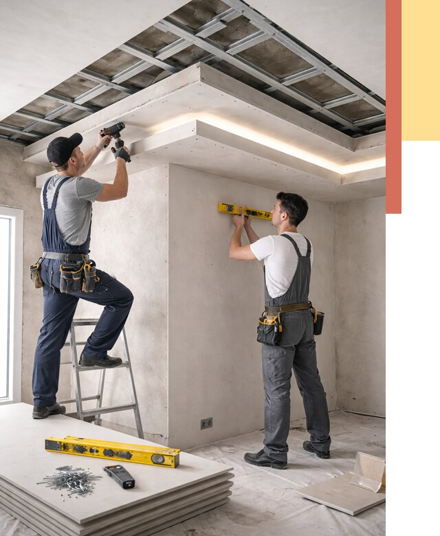 Двухуровневый потолок из гипсокартона в Рославле от 1490 руб. под ключ | ОТДЕЛОЧНИК-Рлв