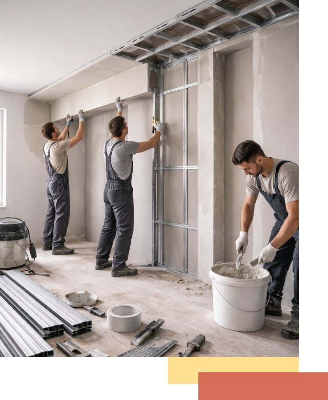 Монтаж потолка из гипсокартона с нишей в Рославле