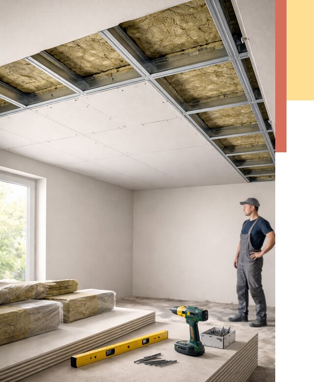 Звукоизоляция потолка ГКЛ в Рославле от 976 руб. — монтаж под ключ | ОТДЕЛОЧНИК-Рлв