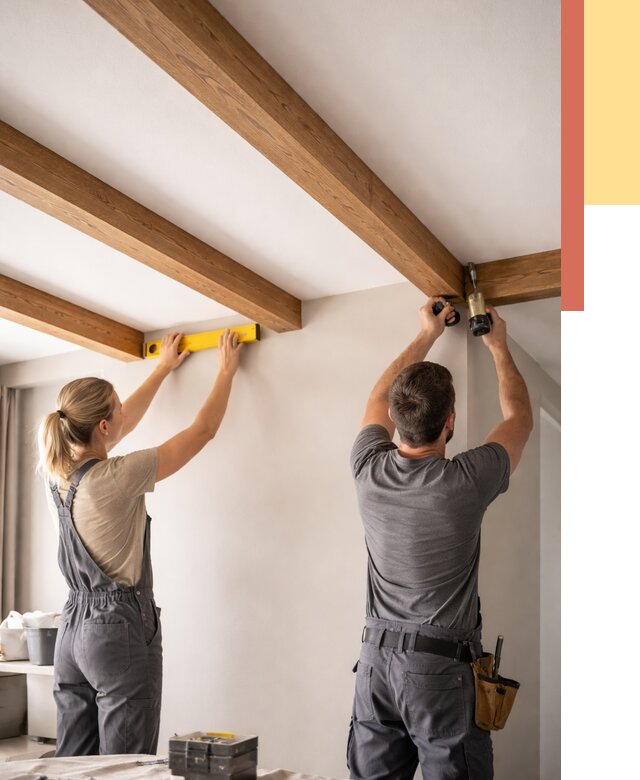 Монтаж декоративных балок на потолок в Рославле от 4316 руб. — ОТДЕЛОЧНИК-Рлв